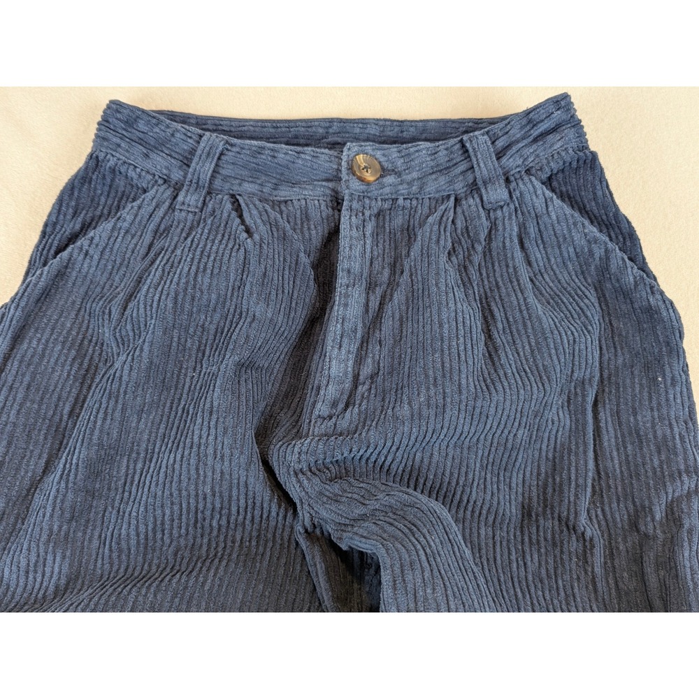 Free People Navy Corduroy Hi Waisted Pleated Wide Leg Pants Sz 2 Y2K Baggy 24x28 - Picture 3 of 11